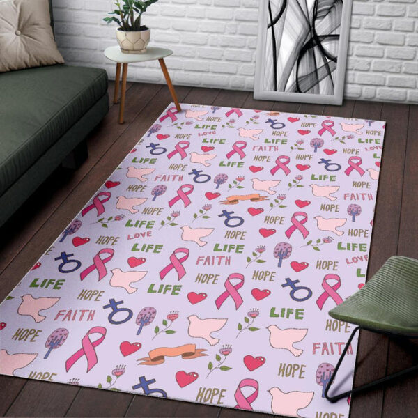 Pink Ribbon Breast Cancer Awareness Pattern Print Sillvela Area Rug