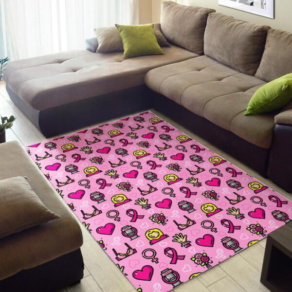 Pink Ribbon Breast Cancer Awareness Print Pattern Sillvela Area Rug