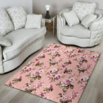 Pink Rose Floral Print Sillvela Area Rug