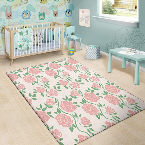 Pink Rose Flower Sillvela Area Rug