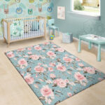 Pink Rose Flower Print Sillvela Area Rug