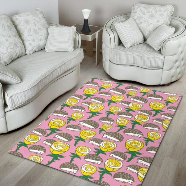 Pink Rose Hedgehogs Sillvela Area Rug