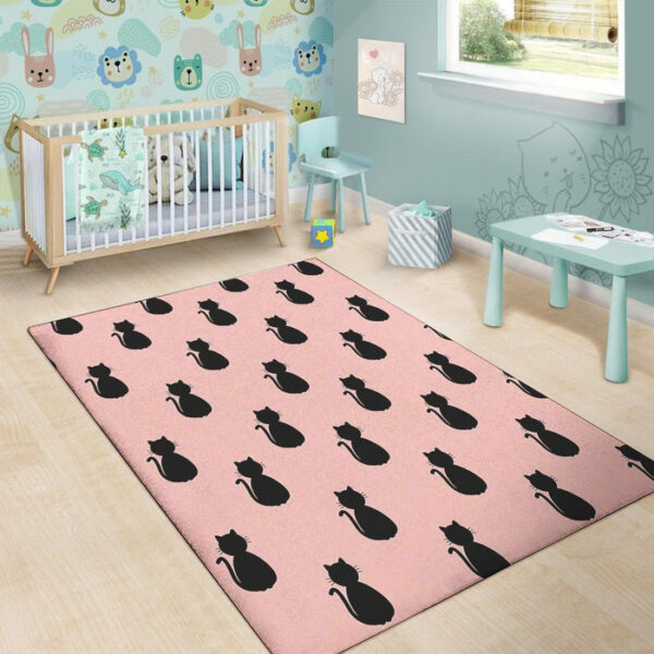 Pink Silhouette Cat Print Sillvela Area Rug
