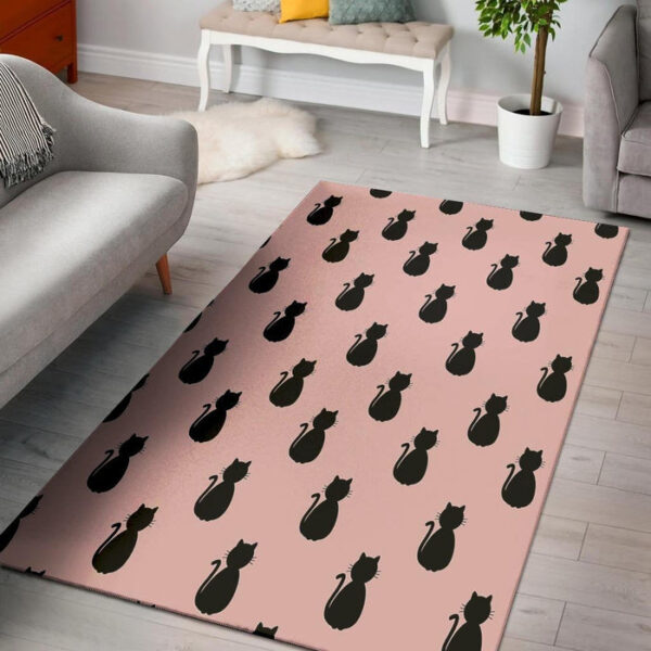 Pink Silhouette Cat Print Sillvela Area Rug