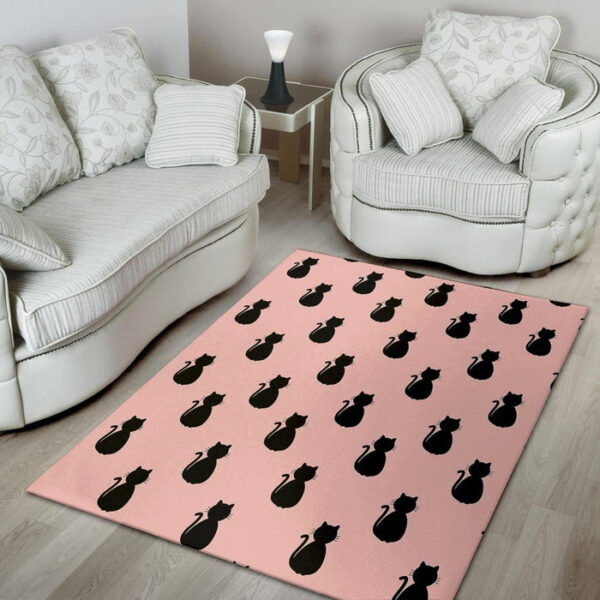 Pink Silhouette Cat Print Sillvela Area Rug