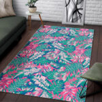Pink Tropical Palm Leaves Hawaiian Pattern Print Sillvela Area Rug