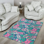 Pink Tropical Palm Leaves Hawaiian Pattern Print Sillvela Area Rug