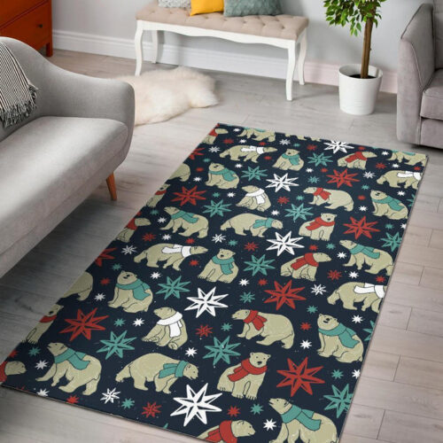 Polar Bear Snow Christmas Pattern Print Sillvela Area Rug