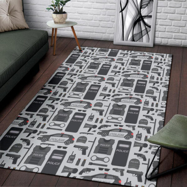 Police Print Pattern Sillvela Area Rug