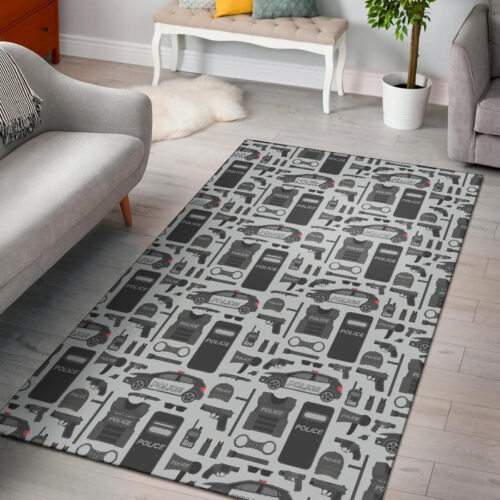 Police Print Pattern Sillvela Area Rug