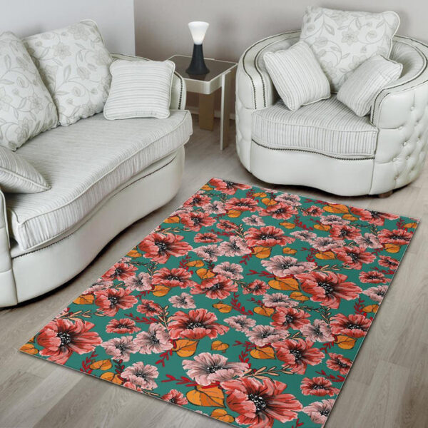 Poppy Floral Red Pattern Print Sillvela Area Rug