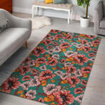 Poppy Floral Red Pattern Print Sillvela Area Rug