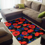 Poppy Red Floral Pattern Print Sillvela Area Rug