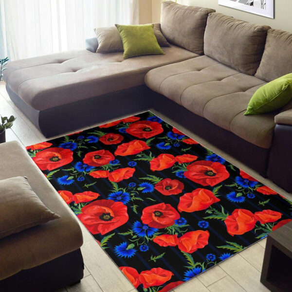 Poppy Red Floral Pattern Print Sillvela Area Rug