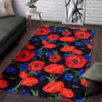 Poppy Red Floral Pattern Print Sillvela Area Rug