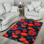 Poppy Red Floral Pattern Print Sillvela Area Rug