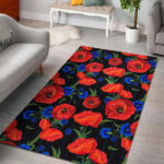 Poppy Red Floral Pattern Print Sillvela Area Rug