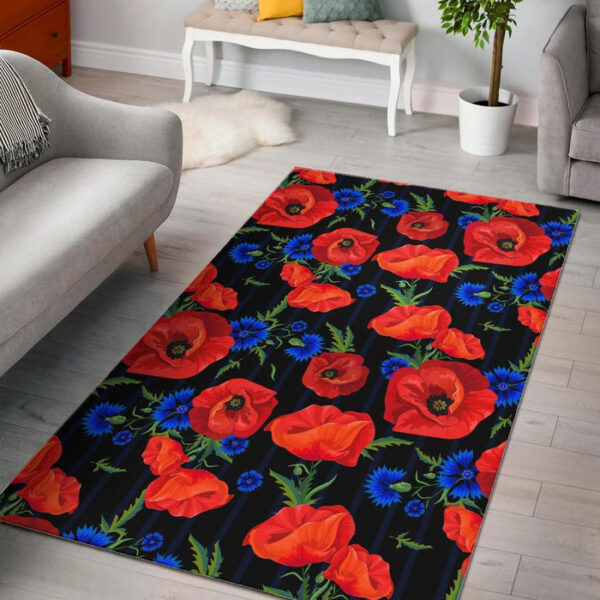 Poppy Red Floral Pattern Print Sillvela Area Rug