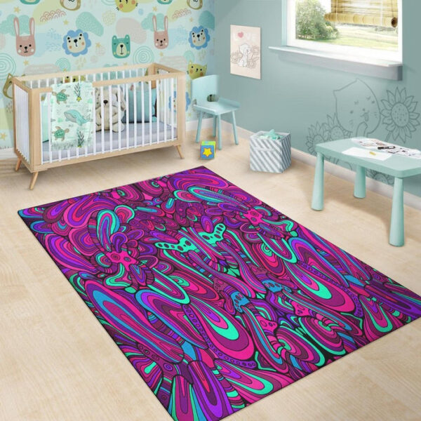 Psychedelic Trippy Doodle Sillvela Area Rug
