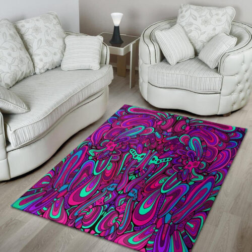 Psychedelic Trippy Doodle Sillvela Area Rug