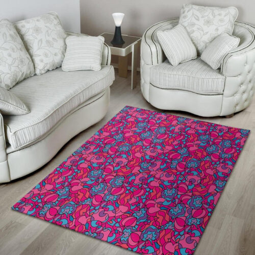 Psychedelic Trippy Hippie Heart Sillvela Area Rug