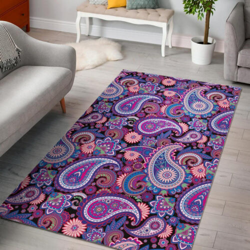 Purple Paisley Pattern Print Sillvela Area Rug