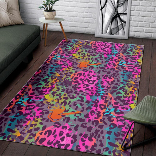 Rainbow Cheetah Leopard Pattern Print Sillvela Area Rug