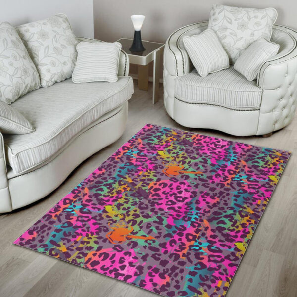 Rainbow Cheetah Leopard Pattern Print Sillvela Area Rug