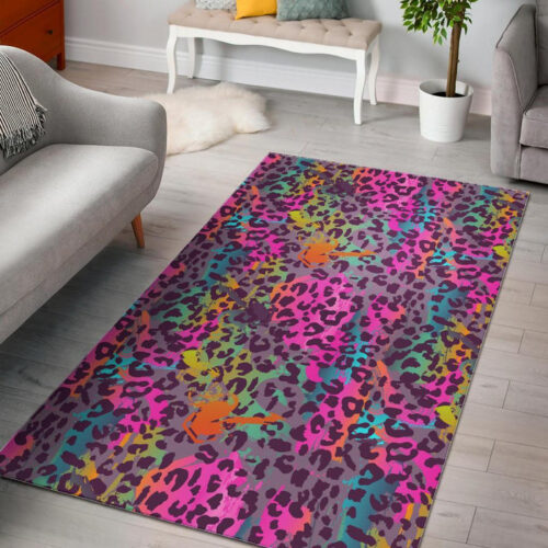Rainbow Cheetah Leopard Pattern Print Sillvela Area Rug