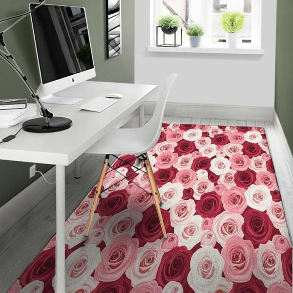 Red And Pink Rose Floral Sillvela Area Rug