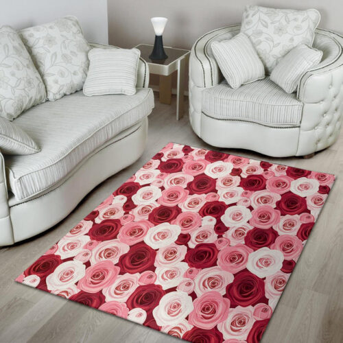 Red And Pink Rose Floral Sillvela Area Rug