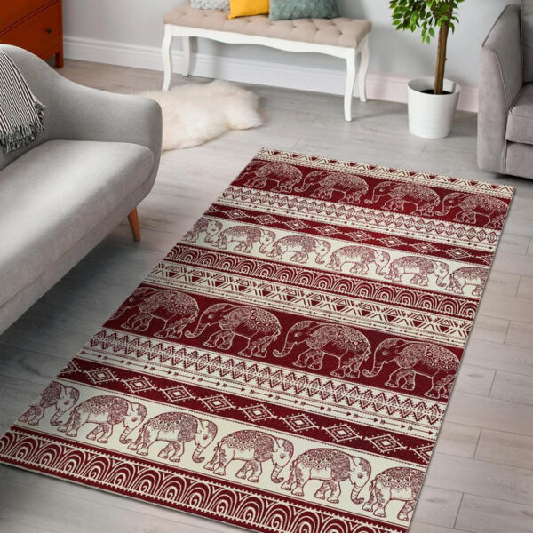 Red Aztec Elephant Pattern Print Sillvela Area Rug