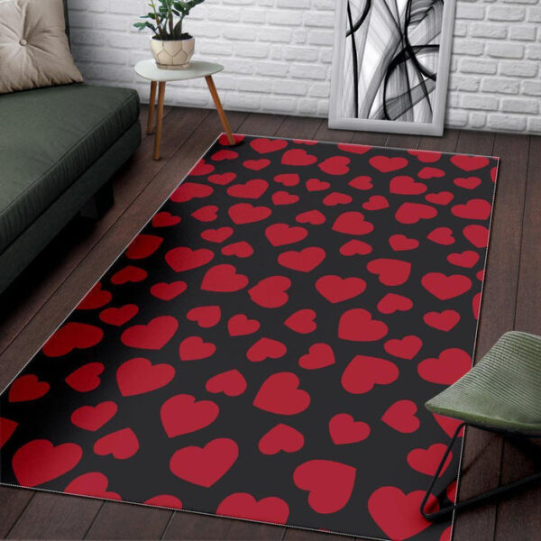 Red Heart Pattern Print Sillvela Area Rug