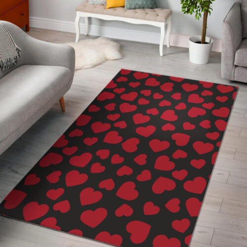 Red Heart Pattern Print Sillvela Area Rug