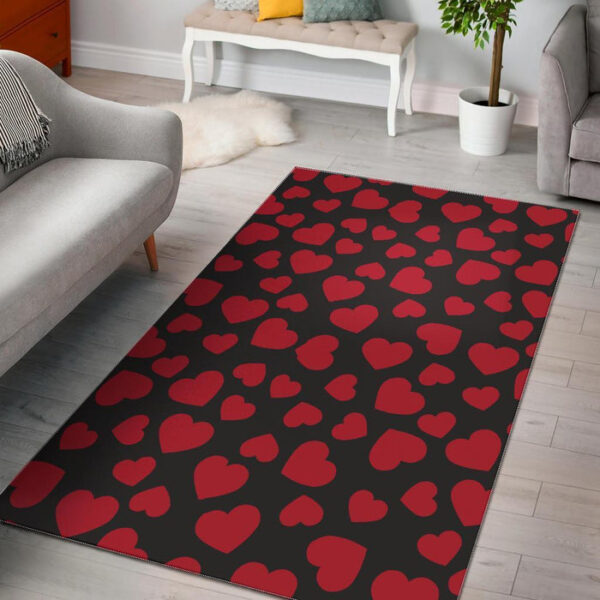 Red Heart Pattern Print Sillvela Area Rug