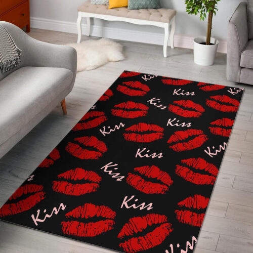 Red Lips Kiss Pattern Print Sillvela Area Rug