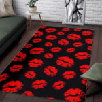 Red Lips Kiss Print Pattern Sillvela Area Rug