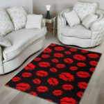 Red Lips Kiss Print Pattern Sillvela Area Rug