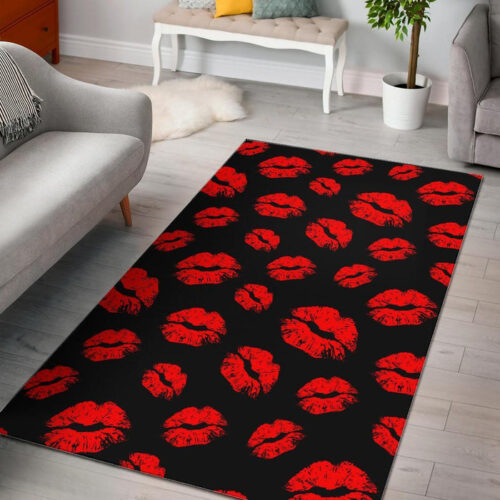 Red Lips Kiss Print Pattern Sillvela Area Rug