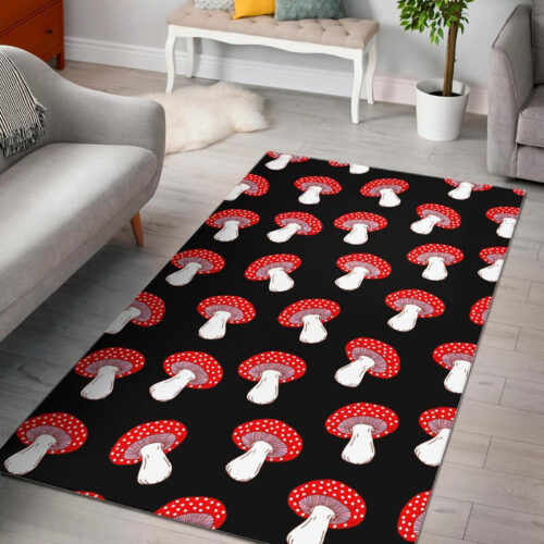 Red Mushroom Dot Print Pattern Sillvela Area Rug