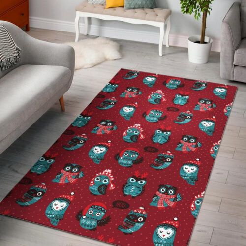 Red Owl Christmas Pattern Print Sillvela Area Rug