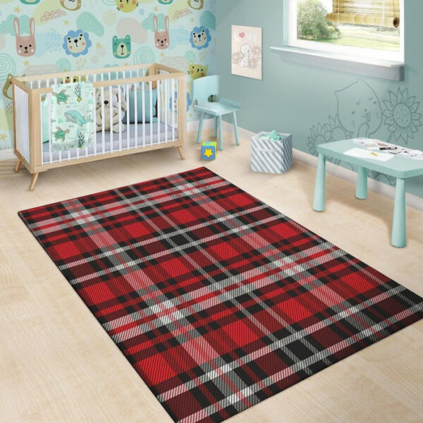 Red Plaid Tartan Print Sillvela Area Rug