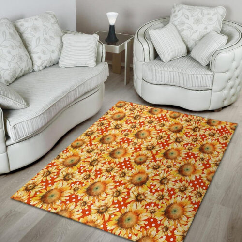 Red Polka Dot Sunflower Sillvela Area Rug