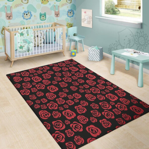 Red Rose Floral Doodle Sillvela Area Rug