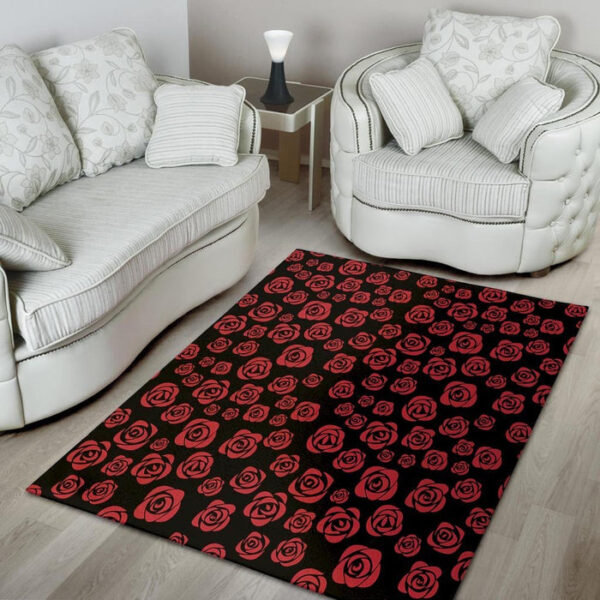 Red Rose Floral Doodle Sillvela Area Rug