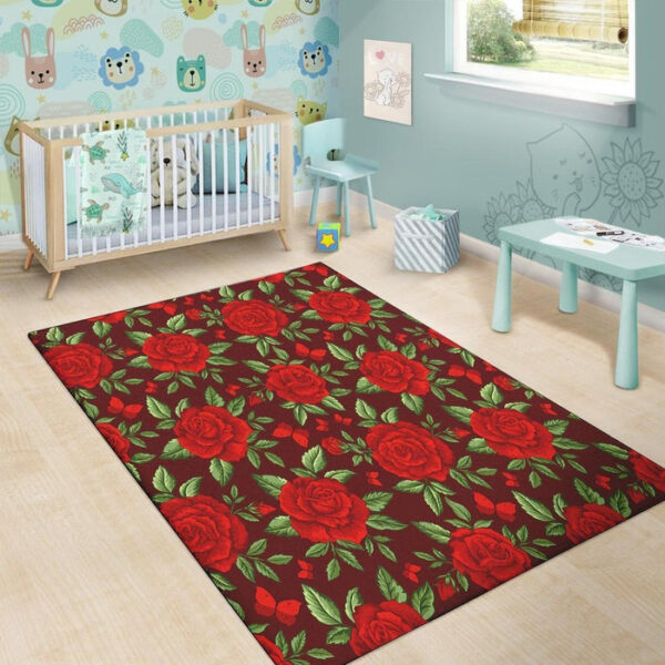 Red Rose Flower Sillvela Area Rug