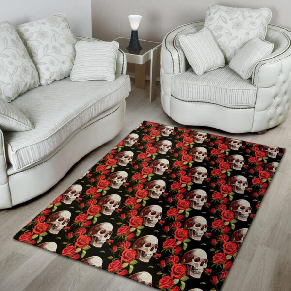 Red Rose Skull Sillvela Area Rug