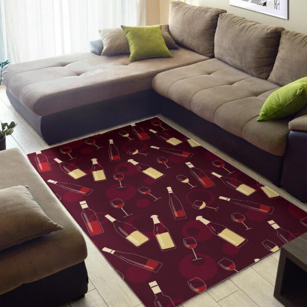 Red Wine Botttle Print Pattern Sillvela Area Rug