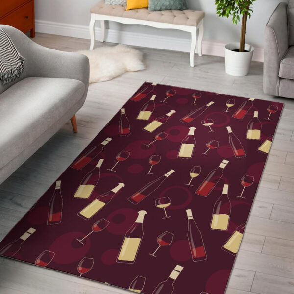 Red Wine Botttle Print Pattern Sillvela Area Rug