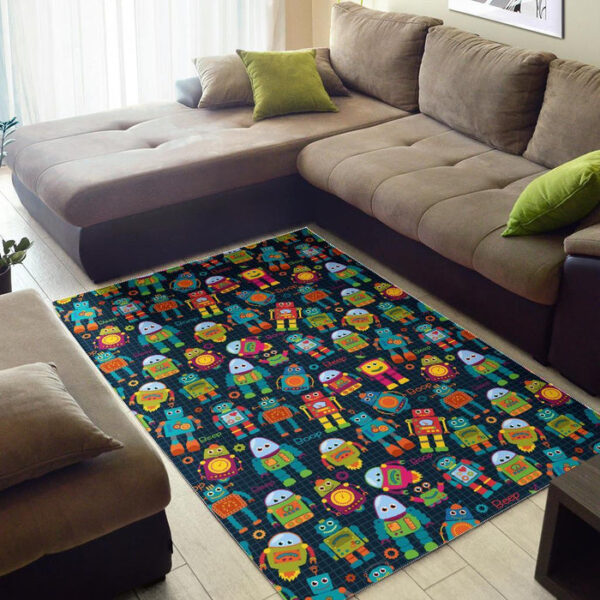 Robot Cyborg Print Pattern Sillvela Area Rug